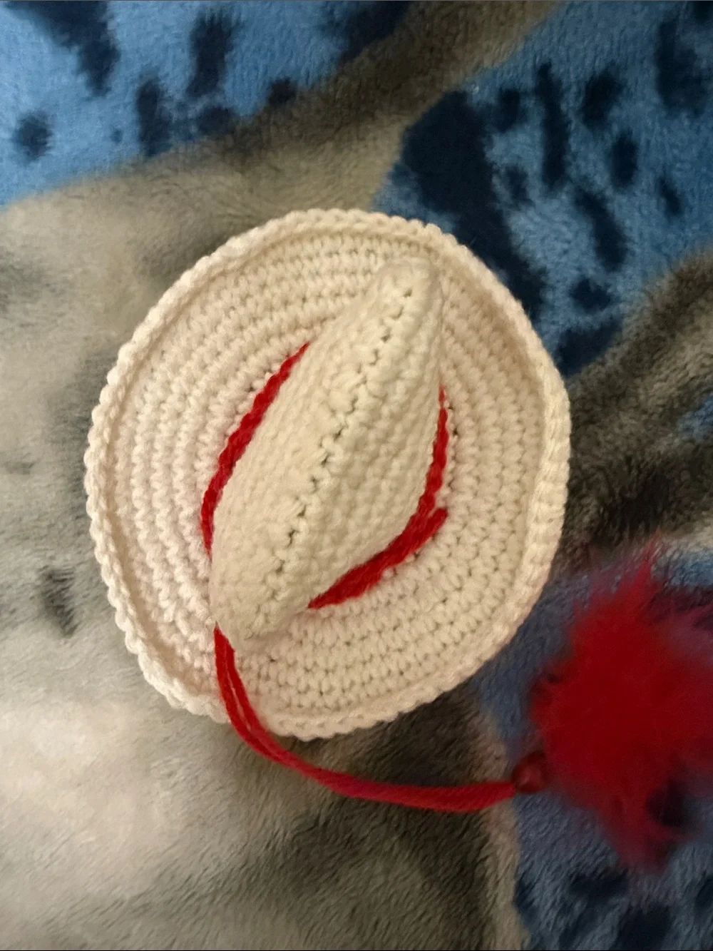 Handmade Crocheted White Cowboy Hat with Red Accent for small dog